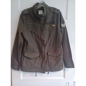 Old Navy military utility jacket womens L olive green cotton pockets patches